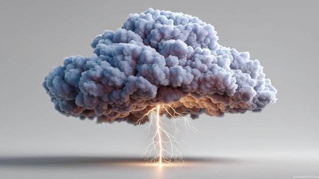 Dramatic thundercloud with vibrant lightning striking from below, showcasing dynamic atmospheric energy and evolving textures, capturing the intensity of a storm, camera zooms in for detail