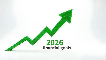 Green arrow graph showing upward trend with text 2026 financial goals on white background chart