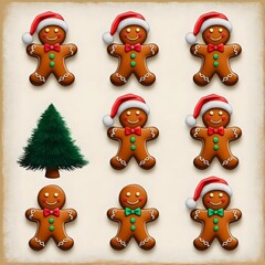 Festive holiday scene with charming gingerbread men wearing santa hat and tree, capturing the spirit of winter