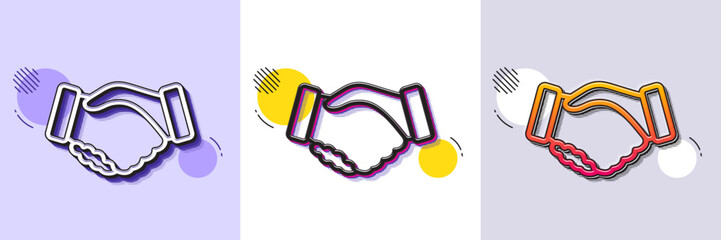Handshake line icon. Halftone dotted pattern. Gradient icon with grain shadow. Hand gesture sign. Business deal palm symbol. Line handshake icon. Various designs. Vector