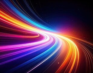 Vivid, flowing light trails creating a dynamic, colorful, and energetic visual effect against black