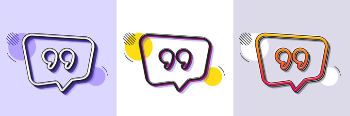 Fototapeta premium Quote bubble line icon. Halftone dotted pattern. Gradient icon with grain shadow. Chat comment sign. Speech bubble symbol. Line quote bubble icon. Various designs. Vector