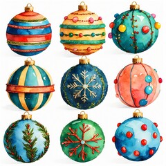 Festive Ornaments with Elegant Designs for Holiday Cheer , isolated on a white background