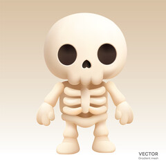 cute 3D cartoon skeleton character in a soft  style, designed as a playful Halloween concept illustration suitable for digital art, stickers, and character design vector gradient mesh