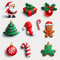 A charming arrangement of Christmas ornaments and festive elements in vibrant colors, symbolizing holiday cheer and the spirit of gift-giving.