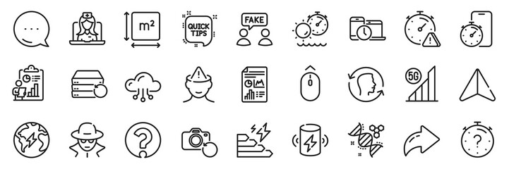 Chemistry dna, 5g wifi and Telemedicine line icons pack. Share, Message, Paper plane icons. Recovery server, Question mark, Charge battery web icon. Vector