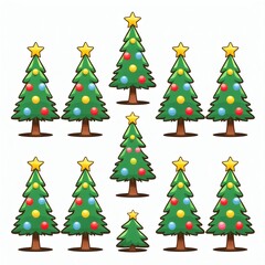 Christmas trees decorated with ornaments and a star on top. Festive and cheerful image, great for holiday promotions