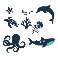 vector illustration of marine life with white background