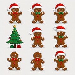A festive collection of illustrated gingerbread men and a decorated Christmas tree, evoking the holiday season's cheer and joy
