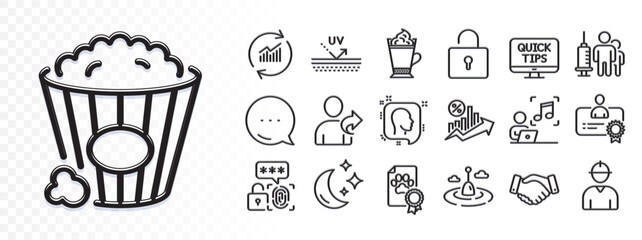 Web tutorials, Medical vaccination and Biometric security line icons for web app. Glare of light effect. Message icon. Pack of Update data, Refer friend, Loan percent pictogram icons. Vector