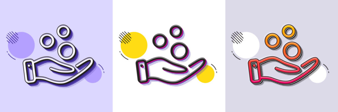 Donation money line icon. Halftone dotted pattern. Gradient icon with grain shadow. Money savings sign. Donate cash symbol. Line donation money icon. Various designs. Vector