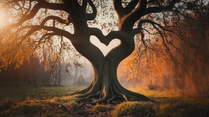 Heart-shaped tree. Valentine day concept