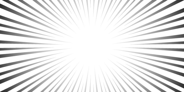 Comic speed lines background. Cartoon book explosion background. Superhero radial line pattern frame. Manga or anime sunburst wallpaper. Vector impact backdrop. Pop art flash beams or rays effect