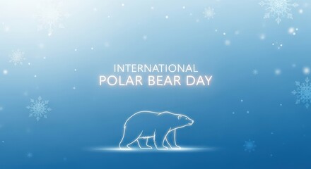 International polar bear day with a glowing outline of a polar bear and snowflakes