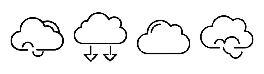 Cloud computing outline icons set. data storage network concept.