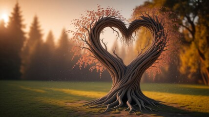Heart-shaped tree. Valentine day concept