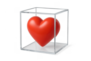 Red heart trapped inside transparent clear box