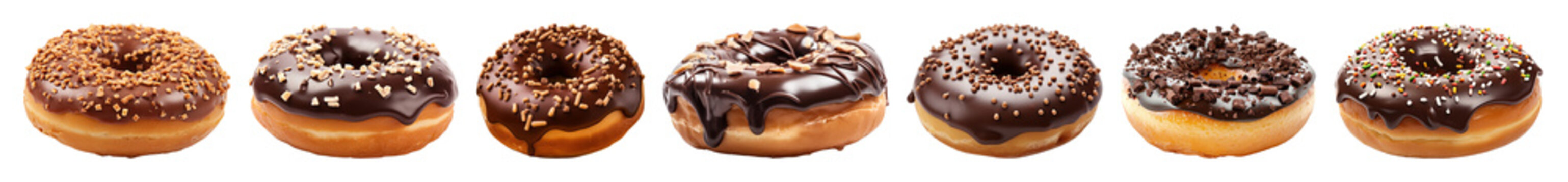 PNG Assorted chocolate glazed donuts variety, element set on transparent background