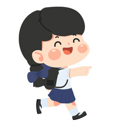 Illustration of Girl Student with Backpack Running