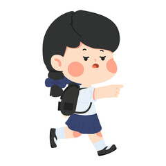 Cartoon Illustration of a Schoolgirl Pointing