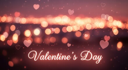 Romantic bokeh background with hearts and the text valentines day illuminated, perfect for love and celebration themes