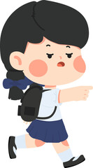Cartoon Illustration of a Schoolgirl Pointing