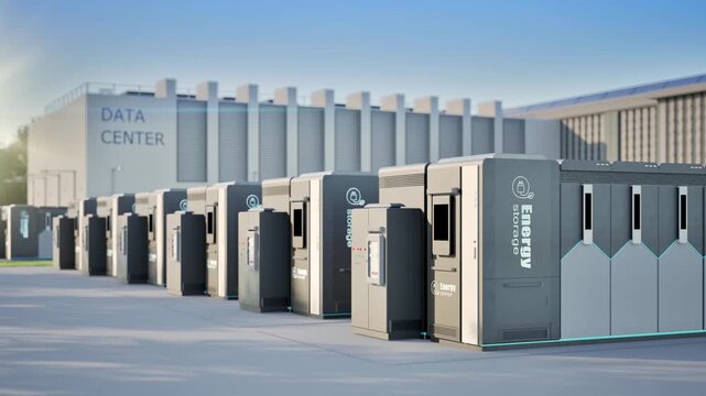 3d rendering energy storage systems or battery container units for data center 4k footage
