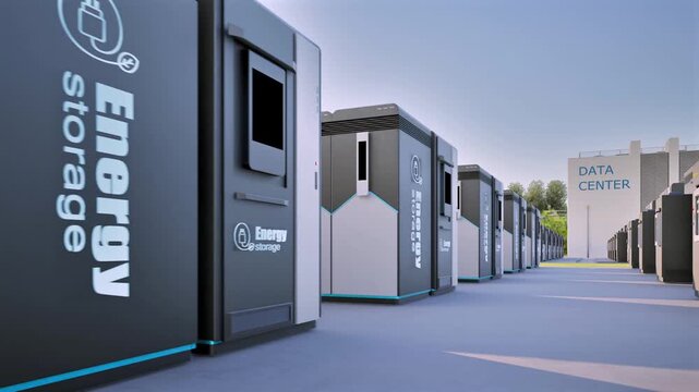 3d rendering energy storage systems or battery container units for data center 4k footage