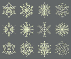 Snowflakes icon collection. Graphic modern black and white ornament