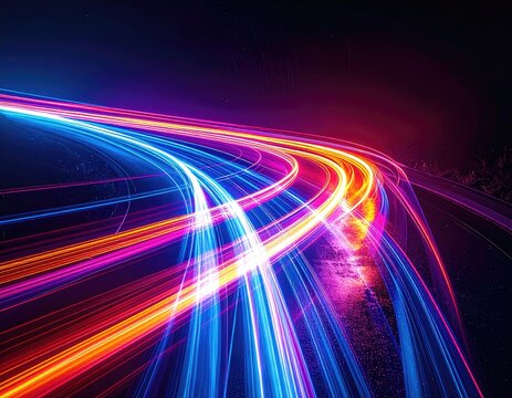 Dynamic, colorful abstract artwork featuring swirling light trails, evoking speed and motion - Powered by Adobe