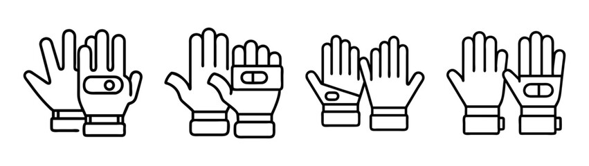 Obraz premium Outline icon set of various sport and work protective hand gloves