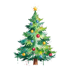 Fototapeta premium Watercolor Christmas Tree with Ornaments isolated on a transparent background