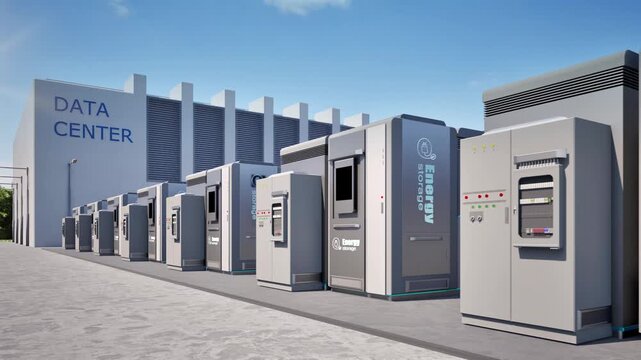 3d rendering energy storage systems or battery container units for data center 4k footage