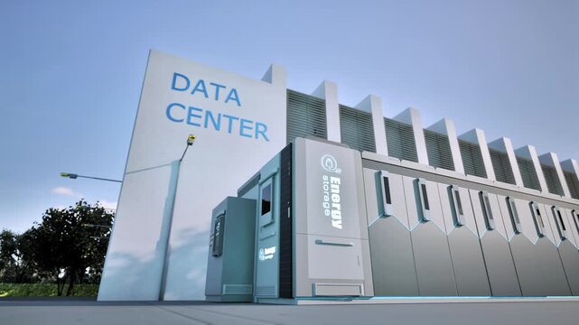 3d rendering energy storage systems or battery container units for data center 4k footage