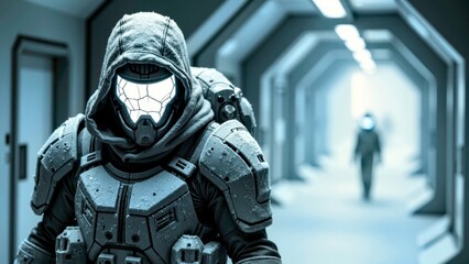 Close up of characters in sci-fi channel protective gear