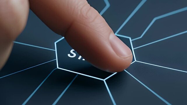 Calm focus finger audit stage process workflow interface technology hexagon touchscreen business review compliance control governance inspection assessment analysis evaluation planning strategy