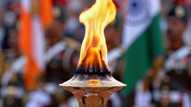 Indian Republic Day Torch Flame Burning Steadily