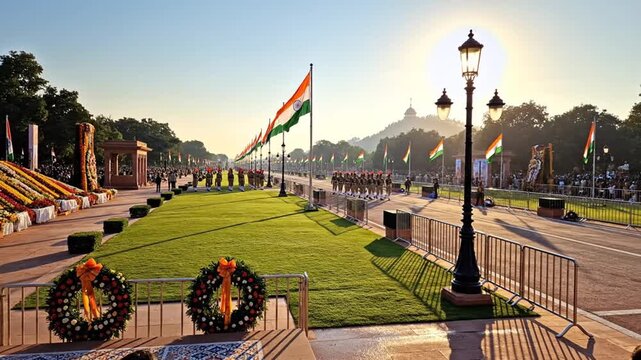 Indian Republic Day Parade Ground Preparation Scene