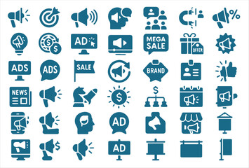 Digital and Print Advertising, Marketing, and Brand Promotion Icon Set