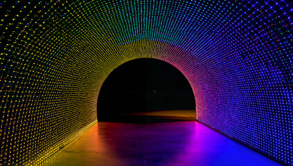 Colorful tunnel of lights creating a vibrant and immersive experience