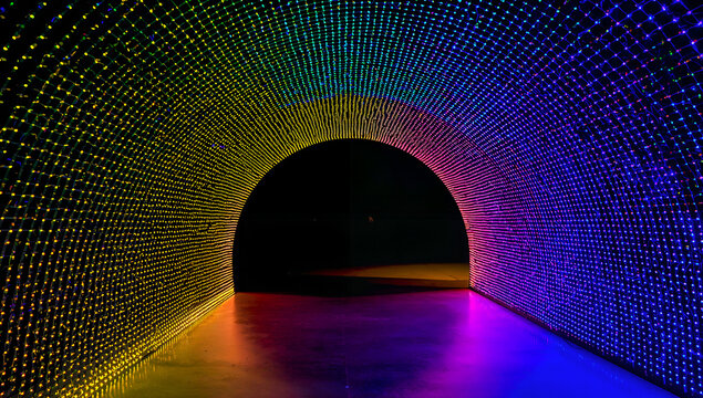 Colorful tunnel of lights creating a vibrant and immersive experience - Powered by Adobe