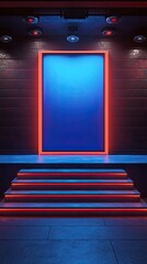 View of event stage with large LED screen, 3D illustration