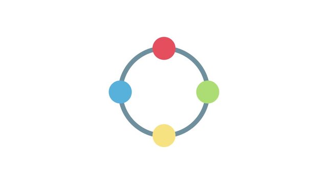 A large circle containing four smaller circles, each in a different color: red, blue, green, and yellow.