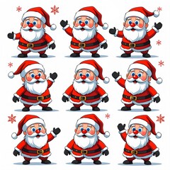 A collection of cheerful Santa Claus in various poses and expressions, showcasing festive spirit for the holiday season