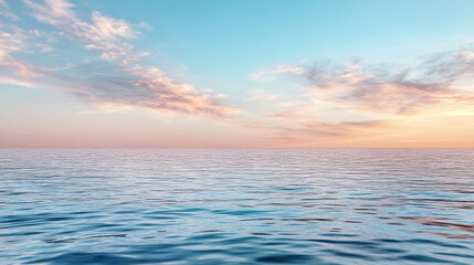 Obraz premium Calm ocean horizon pastel sunrise with gentle ripples and soft clouds