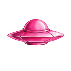 Fototapeta premium Watercolor Pink Flying Saucer isolated on a transparent background