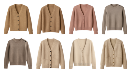 PNG Cozy knitted cardigans collection, element set on transparent background