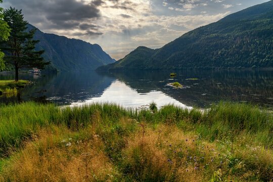 summer landscape view of Bandak Lake in Telemark County of southern Norway