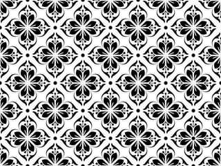 Flower geometric pattern. Seamless vector background. White and black ornament.