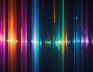 Vertical bands of light, spanning color spectrum, illuminated on dark backdrop